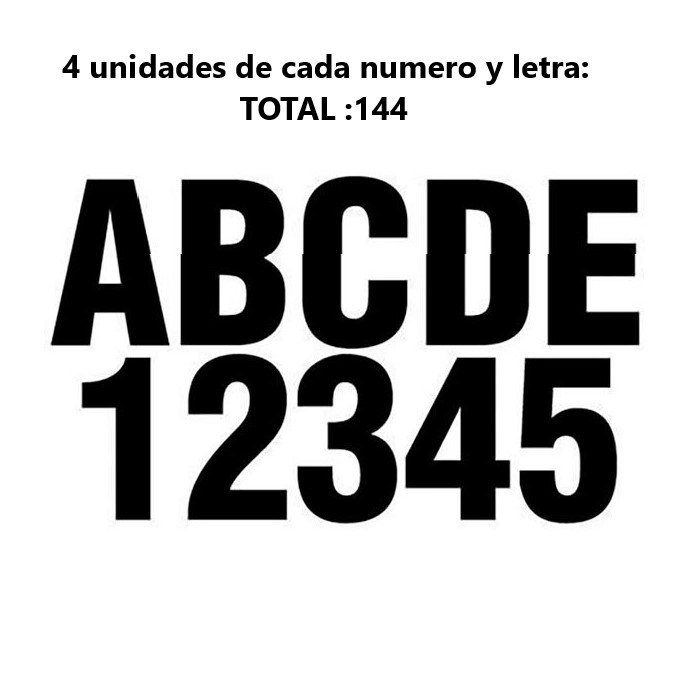 Rotulación: Kit de 144 números y letras Negras adhesivos (4 de cada)--8 cm  • Naval Chicolino